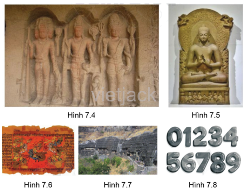 Dựa vào các hình từ 7.4 đến 7.8 và đọc thông tin, hãy nêu những thành tựu văn hóa tiêu biểu của Ấn Độ cổ đại. (ảnh 1)