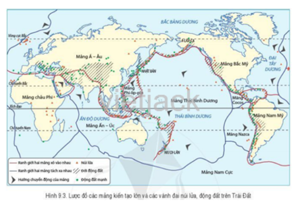 Hãy xác định các đới động đất trên thế giới ở hình 9.3. (ảnh 1)
