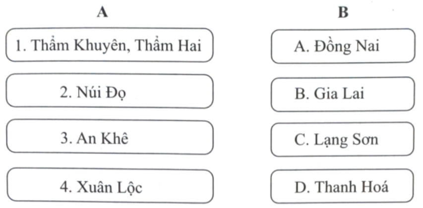 Hãy nối các địa điểm tìm thấy dấu tích Người tối cổ tại Việt Nam ở cột A cho đúng với tỉnh hiện tại ở cột B. (ảnh 1)