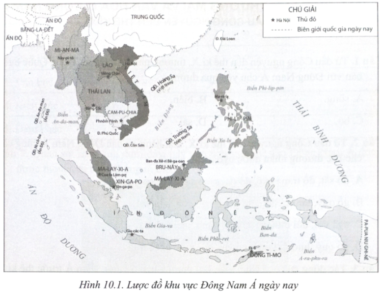 Quan sát lược đồ dưới đây, hãy:  a) Trình bày sơ lược về vị trí địa lí của khu vực Đông Nam Á. (ảnh 1)