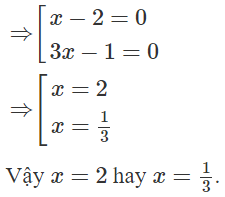 Tìm giá trị x thỏa mãn 3x(x – 2) – x + 2 = 0 A.   x = 2 ;   x = − 1 /3  B.  x = − 2 ;   x = 1/ 3 (ảnh 1)