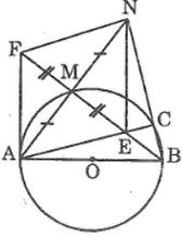 Cho đường tròn (O), đường kính AB, điểm M thuộc đường tròn. Vẽ điểm N đối (ảnh 1)