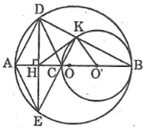 Cho đường tròn (O), đường kính AB, điểm C nằm giữa A và O. Vẽ đường tròn (ảnh 1)