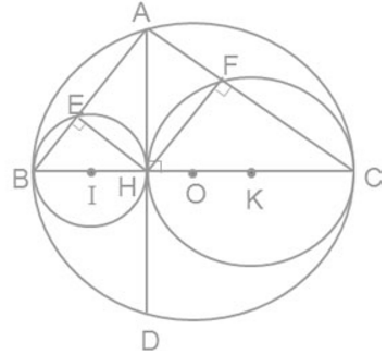 Cho đường tròn (O) có đường kính BC, dây AD vuông góc với BC tại H. Gọi E (ảnh 1)