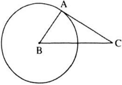 Cho tam giác ABC có AB = 3, AC = 4, BC = 5. Vẽ đường tròn (B; BA). Chứng minh rằng AC là tiếp tuyến (ảnh 1)