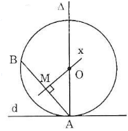 Cho đường thẳng d, điểm A nằm trên đường thẳng d, điểm B nằm ngoài đường thẳng d (ảnh 1)