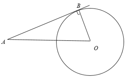 Cho đường tròn tâm O bán kính bằng 6cm và một điểm A cách O 10cm. Kẻ tiếp tuyến AB (ảnh 1)