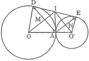 Cho hai đường tròn (O) và (O’) tiếp xúc ngoài tại A. Kẻ tiếp tuyến chung ngoài (ảnh 1)