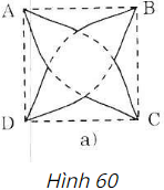 Đố a) Vẽ hình hoa bốn cánh. Hình hoa bốn cánh trên hình 60 được tạo bởi một hình vuông  (ảnh 1)