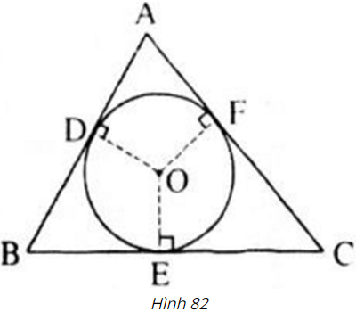 Trên hình 82, tam giác ABC ngoại tiếp đường tròn (O).  a) Chứng minh rằng (ảnh 1)