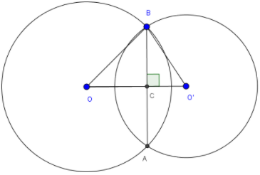 Cho hai đường tròn (O; 20) và (O'; 15) cắt nhau tại A và B. Tính đoạn thẳng nối (ảnh 1)