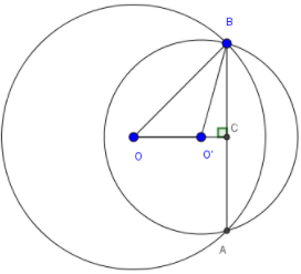 Cho hai đường tròn (O; 20) và (O'; 15) cắt nhau tại A và B. Tính đoạn thẳng nối (ảnh 2)