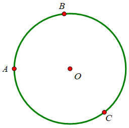 Cho ba điểm A, B, C không thẳng hàng. Hãy vẽ đường tròn đi qua ba điểm đó. (ảnh 1)