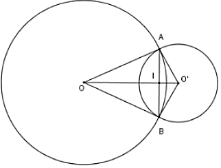 Cho hai đường tròn (O; 8cm) và (O; 6cm) cắt nhau tại A, B sao cho OA là tiếp (ảnh 1)