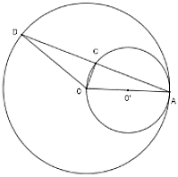 Cho đường tròn (O) bán kính OA và đường tròn (O') đường kính OA. Dây AD (ảnh 1)