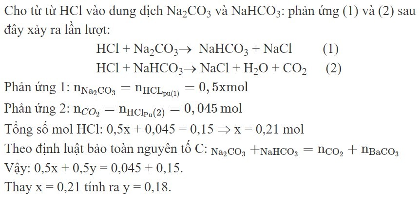 Cho từ từ 150 ml dung dịch HCl 1M vào 500 ml dung dịch A gồm Na2CO3  xM (ảnh 1)