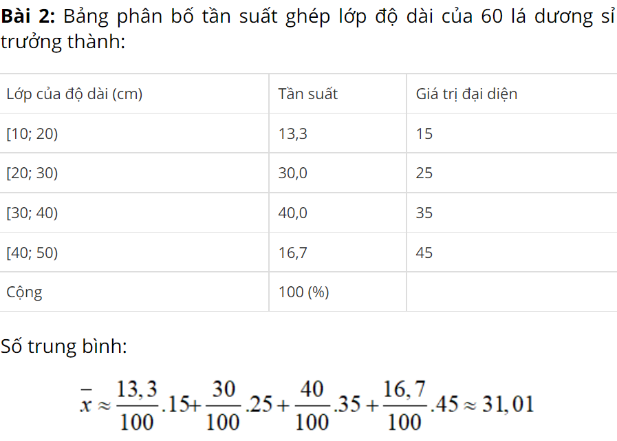 Bài 1 (trang 122 SGK Đại Số 10): Tính số trung bình cộng của các  bảng phân bố (ảnh 2)