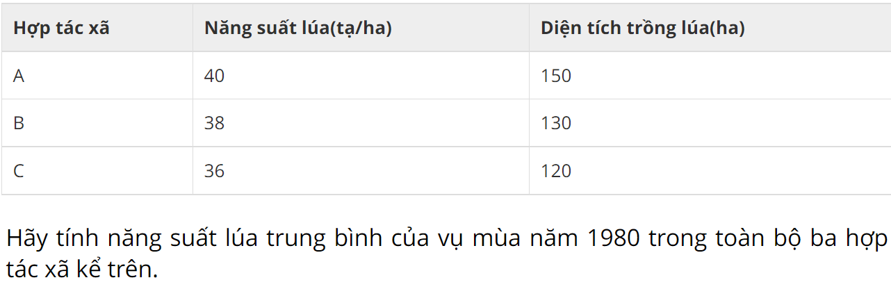 Bài 5 (trang 123 SGK Đại Số 10): Cho biết tình hình thu hoạch lúa  (ảnh 1)