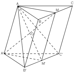 Cho hình lăng trụ tam giác ABC.A’B’C’. Gọi M và M’ lần lượt là trung điểm của (ảnh 1)