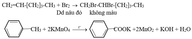 Trình bày phương pháp hoá học phân biệt các chất: benzen, hex-1-en và toluen. (ảnh 1)