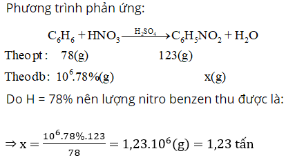 Cho benzen tác dụng với lượng dư HNO3 đặc có xúc tác H2SO4 đặc để điều chế (ảnh 1)