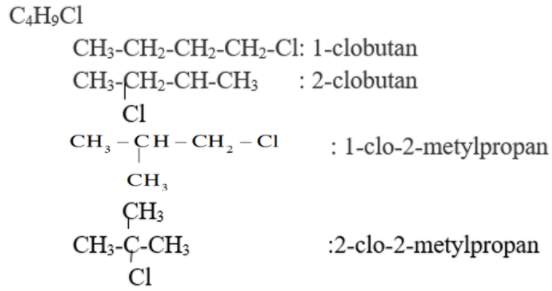 Viết công thức cấu tạo, gọi tên các dẫn xuất halogen có công thức phân tử C4H9Cl; (ảnh 1)