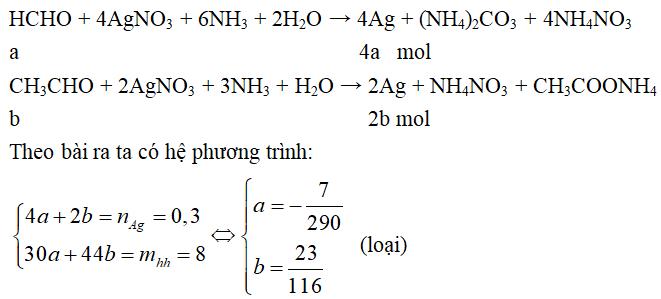 Cho 8,0 gam hỗn hợp hai anđehit kế tiếp nhau trong dãy đồng đẳng của anđehit no, đơn chức, (ảnh 1)