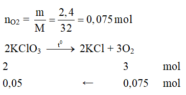 Số gam  K C l O 3  để điều chế 2,4 g Oxi ở đktc? (ảnh 1)