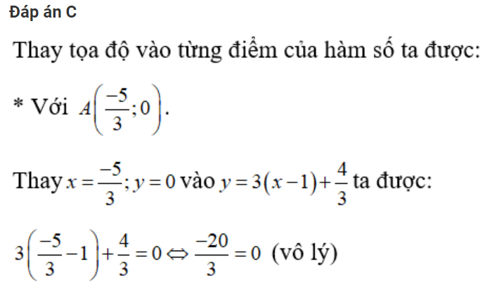 Đồ thị hàm số y=3(x-1)+4/3 đi qua (ảnh 1)