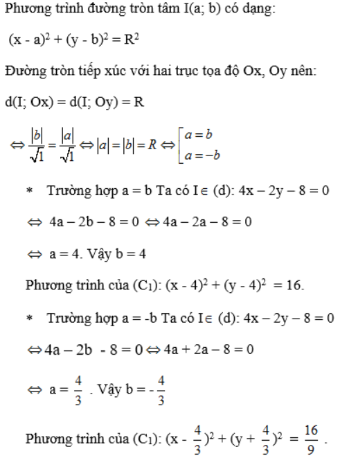 Bài 5 (trang 84 SGK Hình học 10): Lập phương trình của đường tròn tiếp xúc với (ảnh 1)