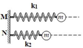 Cho hai con lắc lò xo nằm ngang (k1, m) và (k2, m) như hình vẽ (ảnh 1)
