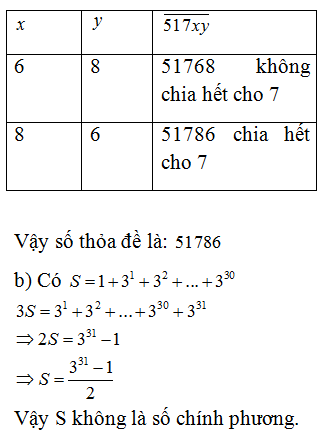 a)Tìm x,y  để 517xy ngang  chia hết cho 6, 7 và 9.   (ảnh 1)