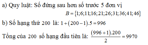 Cho dãy số   a) Viết tập hợp   gồm   số hạng đầu tiên của dãy số trên. b) Tính tổng của   số hạng đầu tiên của dãy số trên.  (ảnh 1)