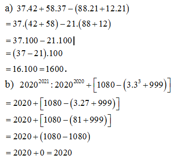 Thực hiện các phép tính sau (Bằng cách hợp lý nếu được): a) 37.42+58.37-(88.21+12.21) . b)   . (ảnh 1)