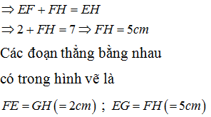Trên đường thẳng a lấy 4 điểm E, F, G, H theo thứ tự đó. Biết EH=7cm   FE=2cm,FG=3cm . (ảnh 1)