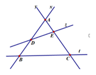 Cho hình vẽ bên, điểm A  thuộc những đường thẳng nào (ảnh 1)