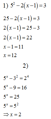 Tìm các số tự nhiên x,y  biết: 1) 5^2-2(x-1)=3  ;	 (ảnh 1)
