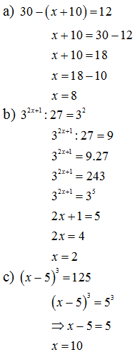 Tìm số tự nhiên x biết: a) 30-(x+10)=12 (ảnh 1)