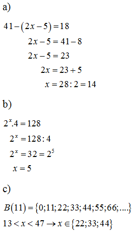 Tìm số tự nhiên x  biết: a) 41-(2x-5)=18   	 (ảnh 1)