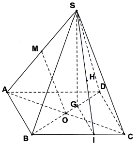 Cho hình chóp S.ABCD, đáy là hình vuông cạnh bằng a. Gọi M là trung điểm (ảnh 1)