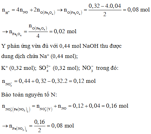 Cho m gam hỗn hợp X gồm Fe, Fe3O4 và Fe(NO3)2 tan hết trong 320 ml (ảnh 1)
