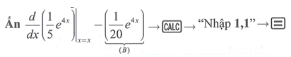 Đạo hàm của hàm số y=1/5 e^4x là (ảnh 1)