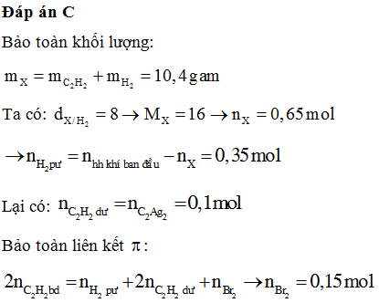 Trong một bình kín chứa 0,35 mol C2H2; 1,65 mol H2 và một ít bột Ni. (ảnh 1)