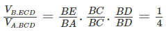 Cho khối tứ diện ABCD có thể tích V và điểm E trên cạnh AB sao cho AE = 3EB. Tính thể tích khối tứ diện EBCD theo V. (ảnh 1)