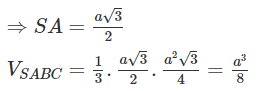 Cho hình chóp S. ABC có đáy ABC là tam giác đều cạnh a, SA vuông góc với mặt đáy. Gọi M là trung điểm BC. Mặt phẳng (P) đi qua A và vuông góc với SM cắt SB, SC lần lượt tại E, F. Biết  V S . A E F = 1 4 V S . A B C . Tính thể tích V của khối chóp S. ABC. (ảnh 1)