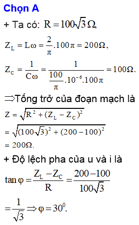 Đặt điện áp xoay chiều u=U0.cos(100pi.t) (V) vào hai đầu đoạn mạch nối tiếp gồm điện trở thuần (ảnh 1)