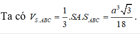 Cho hình chóp S.ABC có đáy ABC là tam giác vuông tại B, AB=a,  ˆ S C A = 60 ° . Cạnh bên SA vuông góc với mặt phẳng đáy và SB tạo với mặt đáy một góc 45 độ. Tính thể tích V của khối chóp S.ABC. (ảnh 1)