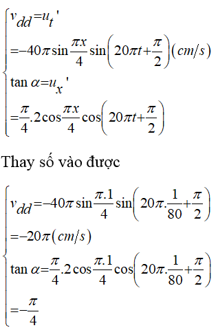 Sóng dừng trên một sợi dây có biểu thức u= 2.sin.(pi.x/4).cos(20.pi.t+pi/2) (cm) (ảnh 1)
