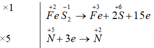 Cho sơ đồ phản ứng : FeS2 + HNO3 ® Fe(NO3)3 + H2SO4 + NO + H2O  Sau khi cân bằng, tổng hệ số cân bằng của các chất trong phản ứng là: (ảnh 1)