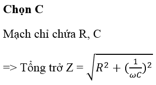 Cho đoạn mạch gồm điện trở thuần R nối tiếp với tụ điện có điện dung C. Khi (ảnh 1)